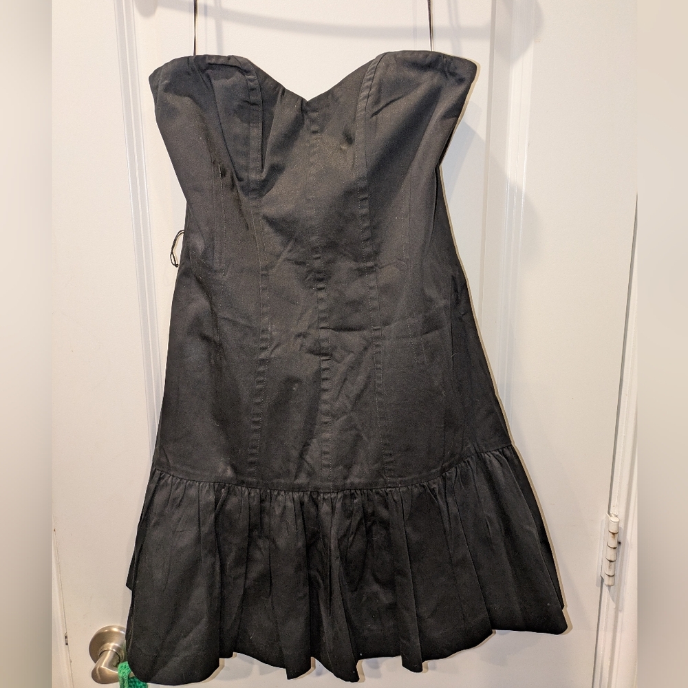 Express Design Studio Y2K Black Strapless Mini Dress Ruffle Hem Size 8